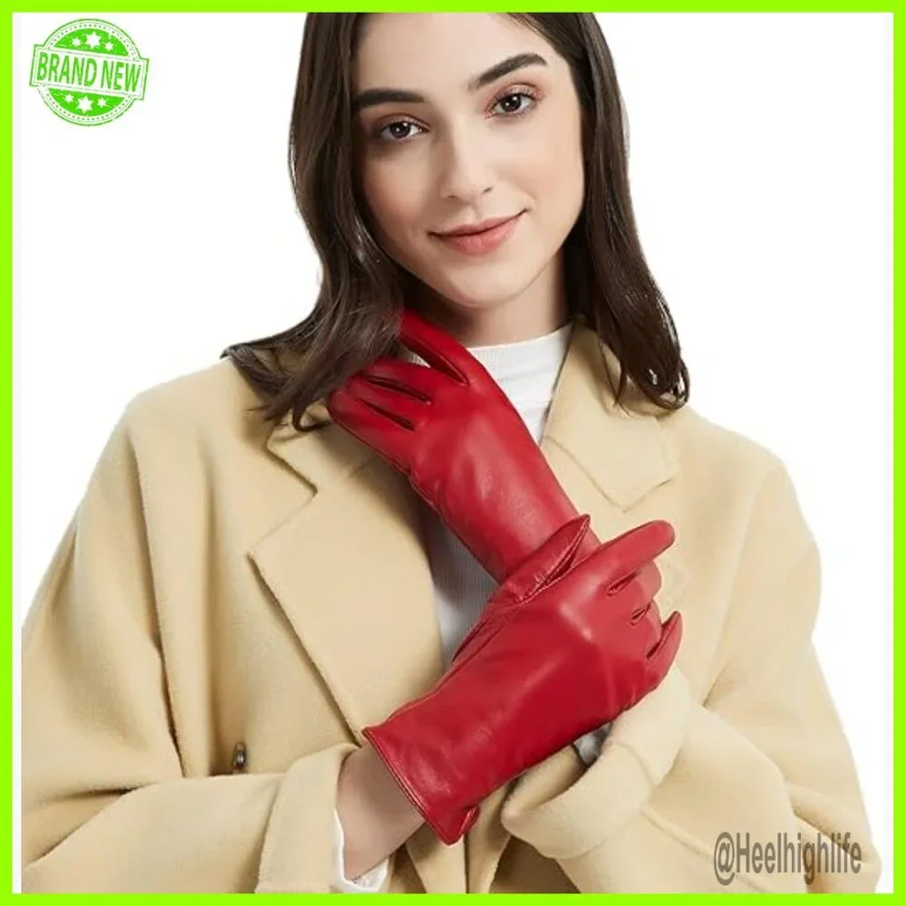 Women's Touch Screen Leather Gloves with Cashmere Lining for Winter Warmth